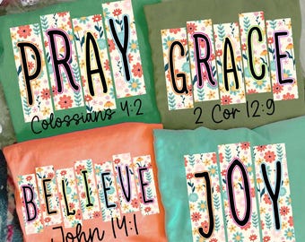 Preppy Retro Ditsy Floral Bible Bundle Png, Grace Joy Pray Believe Design, Checkered Jesus Png, Jesus Christian Sublimation, Bible Verse