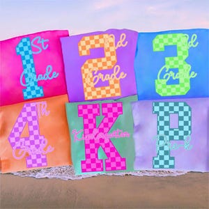 Checkered Neon Back to School PNG Bundle, Coquette Kindergarten Pre-K 1st 2nd 3rd 4th Grade Png, Hand Drawn, Girly Pink Bow Png, Colorful