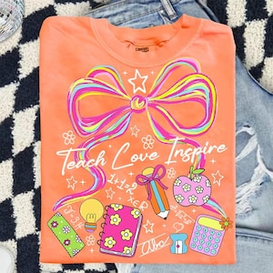 Teach Love Inspire Coquette Png, Teacher Png, Coquette Pencil Bow Png, Preppy Teacher png, Back to School Png, Teacher Shirt PNG,Brushstroke