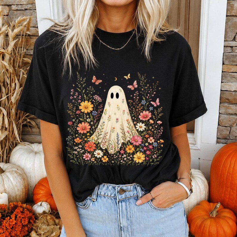 Wildflowers Ghost PNG, Spooky Season PNG, Ghost Lover Design, Spooky Floral Ghost, Botanical Ghost, Preppy Fall PNG, Halloween Ghost image 8