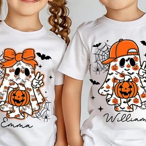 Personalized Halloween Ghost PNG, Spooky Season PNG, Boy Girl Halloween PNG, Trendy Png, Ball Cap, Bow, Hand Drawn, Pumpkin Cherrie