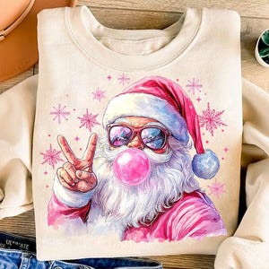 Retro Santa Christmas Blowing Bubble PNG, Funny Santa With Sunglasses Xmas, Vintage Merry Christmas PNG, Holiday Sublimation Digital