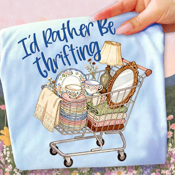 I’d Rather Be Thrifting PNG, Thrift Aesthetic Design, Cute Goose Thrift Cart Quote, Vintage Shopping Lover Coquette, Boutique Style Digital