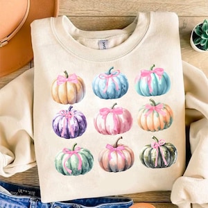 Preppy Pumpkins PNG, Watercolor Coquette Pumpkins PNG, Fall Pumpkins Png, Fall Sublimation for Shirts, Fall Coquette Bow, Cute Fall Pumpkin