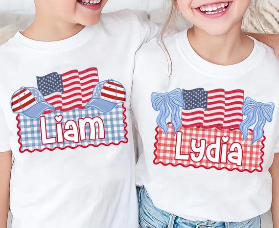 Personalized 4th of july kids png, Girl 4th of july png, Patriotic kids png, 4th of july kids name png, USA Boys Girls coquette png, Plaid