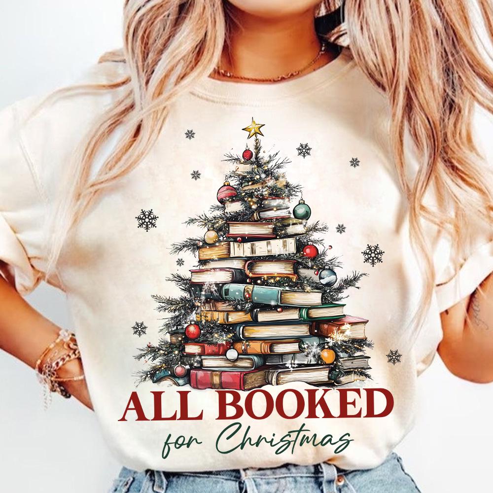 Christmas Books Tree T-Shirt For Women - Teacher Reading Gift, Holiday Casual Tee - View #8