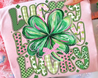 Preppy Lucky Patrick's Day Coquette Bow Png, Patrick Day Png, Pink Shamrock Lucky Lace Png, Trendy Png, Irish Patrick Day Design, Lucky png