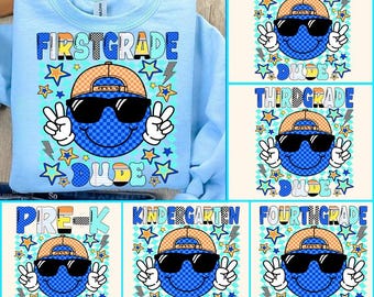 Retro Back to School Boys Smiley PNG Bundle, Kindergarten Kid Design, First Day Shirt PNG, Pre-K to Fourth Grade Png, School Boy Sublimation