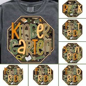 Retro Back to School Boys Camo PNG Bundle, Kindergarten Kid Design, First Day Shirt PNG, Pre-K to Third Grade Png,School Boy Sublimation