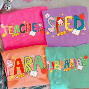 School Occupation PNG Bundle, Back to School Teacher Sped Para Counselor, Glitter Png, Girly Floral Neon, Preppy First Day of School Girly