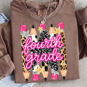 Preppy Back To School Pencil Png Bundle, Leopard Checkered Teacher PNG, Pre-K To Fourth Grade Design, School Girl Png, First Day Of School image 9