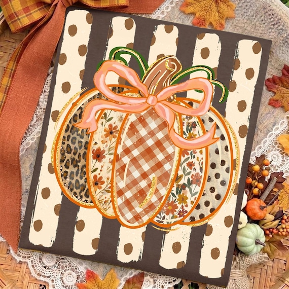 Preppy Fall Pumpkin PNG, Coquette Floral Autumn PNG, Striped Pumpkin Png, Gingham Png, Thanksgiving png, Pumpkin Spice Png, Leopard, Dots