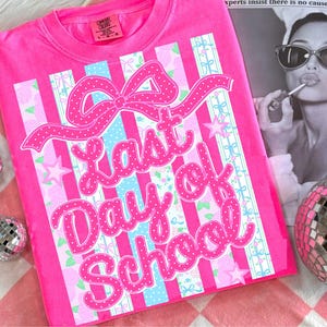 Striped Last Day Of School Coquette Floral PNG Bundle, Trendy Ditsy Floral Teacher Summer Png School's Out For Summer, Class Dismissed Png image 6
