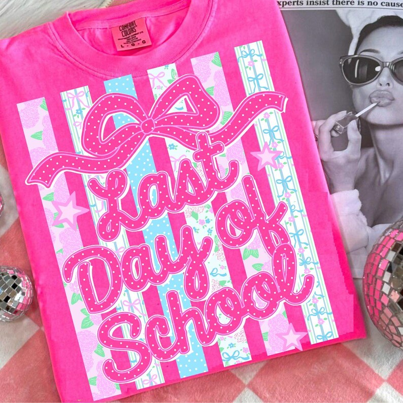 Striped Last Day Of School Coquette Floral PNG Bundle, Trendy Ditsy Floral Teacher Summer Png School's Out For Summer, Class Dismissed Png image 6
