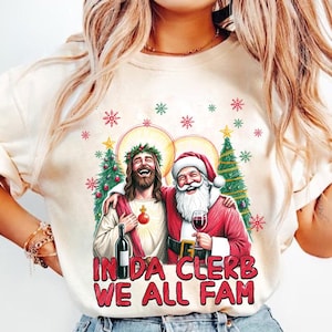 Em Da Clerb Nós Todos Fam png, Natal Groovy png, Árvore de Natal Png, Engraçado Natal Papai Noel e Jesus Png, Natal Bebendo Png, Presente de Natal