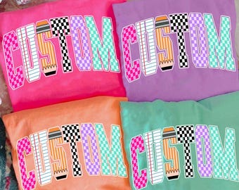 Custom Retro Back to School Girls PNG Checkered, Kindergarten Kid Design, First Day Shirt PNG, Pre-K to Fourth Grade Png, School Occupation