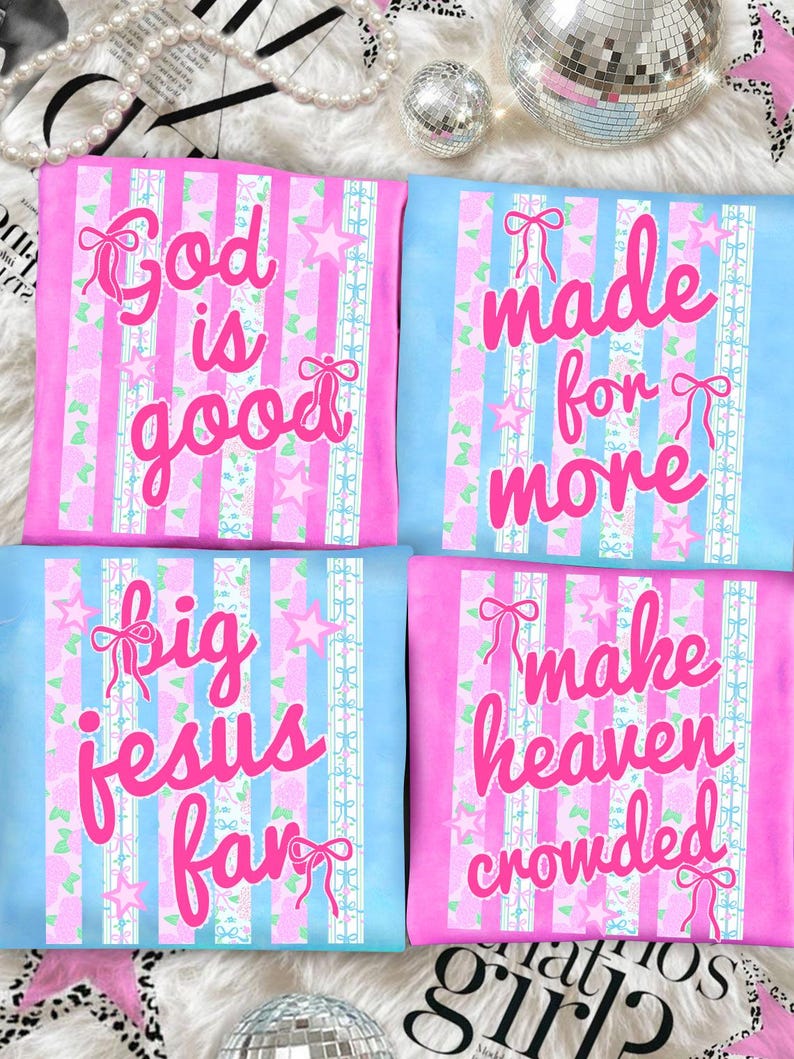 Striped floral God is Good PNG Bundle, Big Jesus Fan Sublimation Design, Made for More Shirt Design, Make Heaven Crowded Png,Neon Distressed image 2