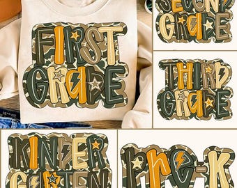 Retro Back to School Boys Camo PNG Bundle, Kindergarten Kid Design, First Day Shirt PNG, Pre-K to Third Grade Png,School Boy Sublimation