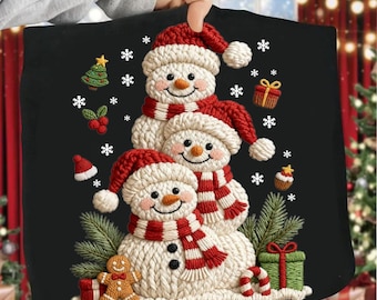 Faux Yarn Snowman Christmas Png, Cute Christmas Snowman Png, Winter Christmas Png, Chunky Knit Cute Snowman Png, Preppy Christmas Tree Png