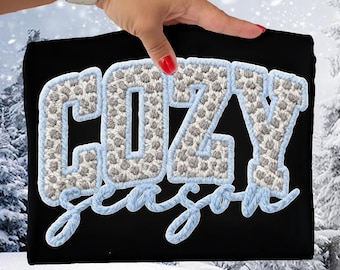 Faux Yarn Cozy Season Winter Png, Leopard Christmas Png, Winter Christmas Png, Chunky Knit Cute Snowman Png, Preppy Christmas Tree Png