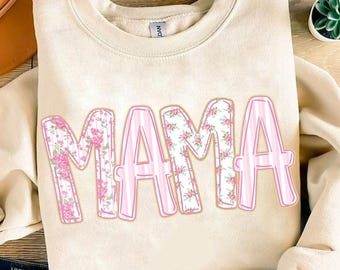 Mama Floral png, Pink Floral, Stripes, Mama Flower Png, Preppy Mama Png, Retro Mama Flower png, Mothers Day png, Hand Lettered, Mothers Day