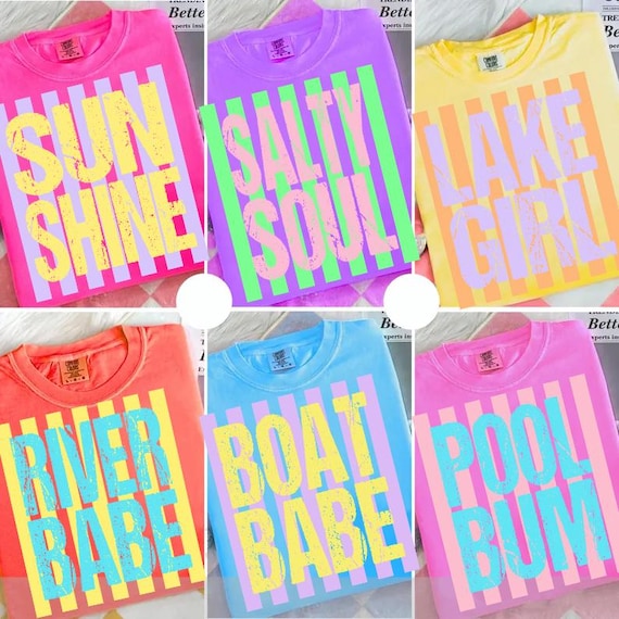 Retro Stripes Sunshine Png, Beach Life Png Bundle, Lake Girl PNG, Neon Trendy Summer Vibes, Distressed Beach PNG, Lake Pool River Png, Salty