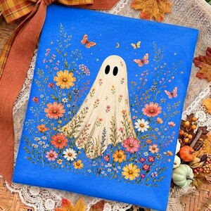 Wildflowers Ghost PNG, Spooky Season PNG, Ghost Lover Design, Spooky Floral Ghost, Botanical Ghost, Preppy Fall PNG, Halloween Ghost image 3