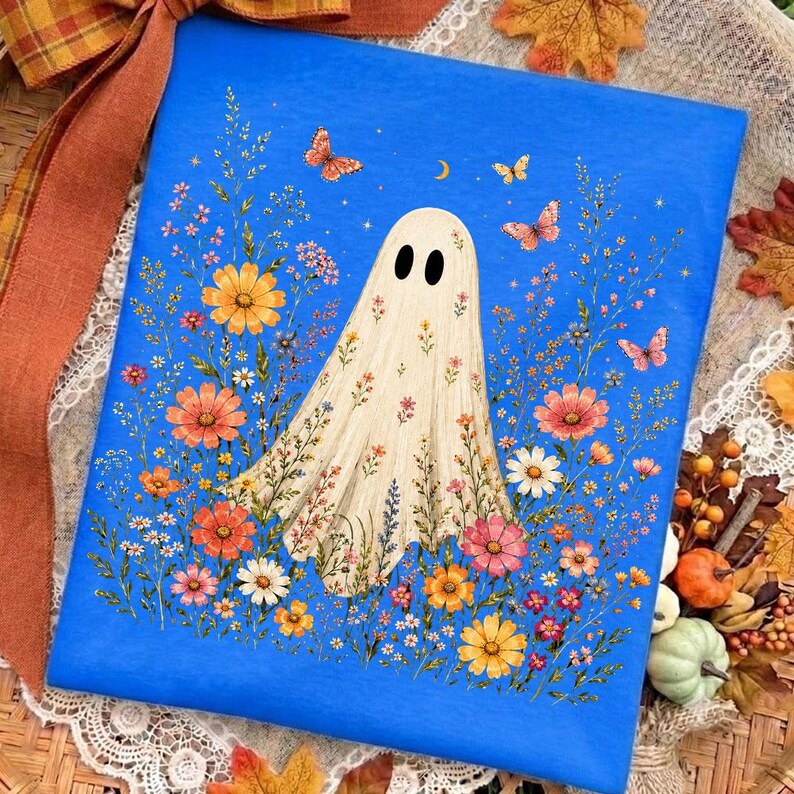 Wildflowers Ghost PNG, Spooky Season PNG, Ghost Lover Design, Spooky Floral Ghost, Botanical Ghost, Preppy Fall PNG, Halloween Ghost image 3