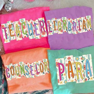 School Occupation PNG Bundle, Back to School Teacher Sped Para Counselor, Retro Preppy First Day of School Daisy Floral Girly Png, Drawn