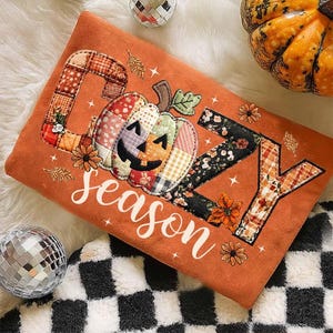 Cozy Season Embroidery png, Floral Pumpkin Patchwork png, Fall Vibes png, Fall Coquette png, Fall Girly png, Autumn png, Cozy Season Png