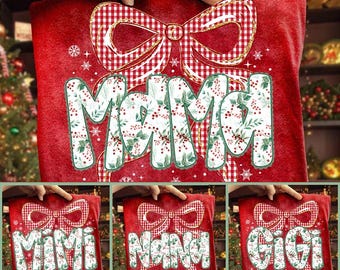 Kokette Blumenweihnachtsmama Bundle Png, Weihnachtsschleife Png, Karierte rot karierte Png, trendiger Weihnachtsbaum, Faux Glitter, Urlaub