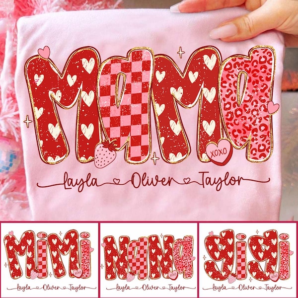Pacchetto Preppy Mama Valentine Glitter Png, Mimi Nana Gigi Valentine Png, Leopard Checkered Valentine Png, Heart Valentine Png, Love XOXO Png