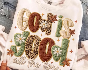 Leopard God is Good all the time Coquette Latch Hook Yarn Crochet Png, Fall Png, Thankful PNG,Thanksgiving Png, Give Thanks Png, Fall Yarn