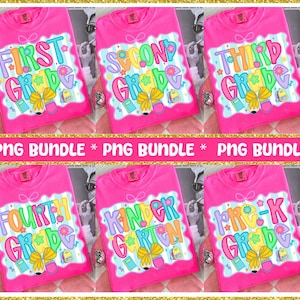Preppy Back to School Bundle PNG, Coquette Teacher First Day of School Shirt Design, Girly Checkered Sublimation, Pre-k 1st/2nd/3rd Grade