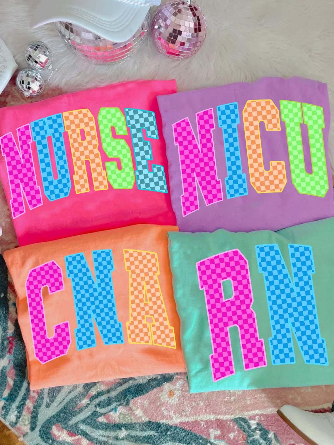 Neon Checkered Nurse Bundle PNG, Nurse Neon Distressed Png, Nurse CNA RN Nicu Png, Preppy Nurse Design, Nurse Life Png, Hand Drawn,Colorful