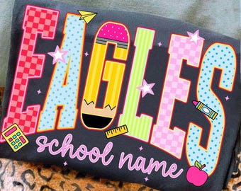 Benutzerdefinierte Maskottchen Neon Kokette Polka Dots kariert PNG, Schulgeist, Neon Testtag PNG, Floral Varsity Buchstaben, Schulanfang, Testtag