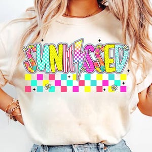 Checkered Neon Sunkissed PNG, Preppy Summer Png, Vacation Png, Bright Summer Shirt Design, Beach PNG, Sun Salt Sand png, Girly Summer png