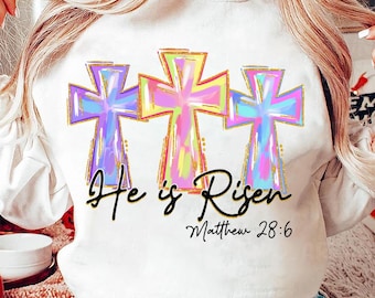 He is Risen png, Matthew 28:6 Png, Easter Jesus Cross Brushstroke Png, Christian Easter Png, Coquette Easter png, Bible Verse , Sublimation