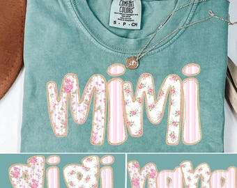 Preppy Nana Gigi Mimi Floral Glitter png, Pink Floral, Stripes, Preppy Mama Png, Nana Flowers, Mothers Day png, Hand Lettered, Mothers Day