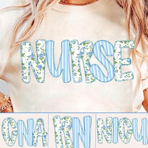 Infirmière preppy bleu rayures florales Png, Boho Floral Nicu/Rn/AIIC Png, tous les jours Png, conception personnalisée infirmière preppy, sublimation de rayures
