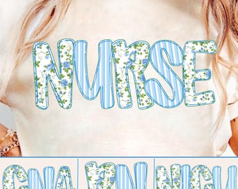 Preppy Nurse Blue Floral Stripe Png Bundle, Boho Floral Nicu/ Rn/ CNA Png, Everyday Png, Custom Preppy Nurse Design, Stripes Sublimation