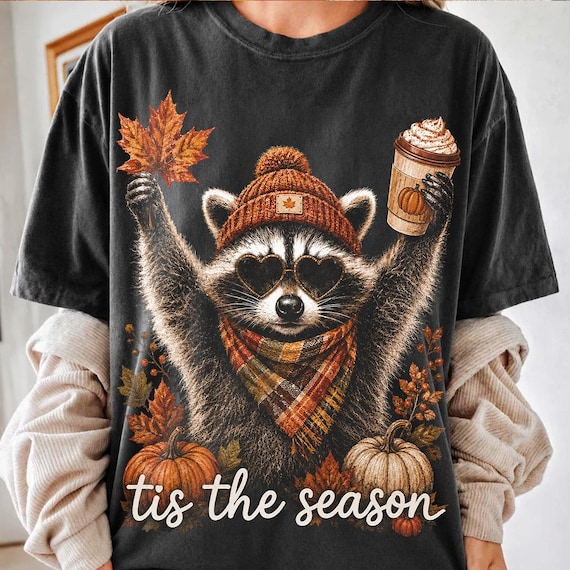 Retro Autumn Raccoon PNG, Funny Raccoon Pumpkin PNG, Cute Autumn Shirt Design, Fall Coffee Sublimation Design, Fall Raccoon Pumpkin Png