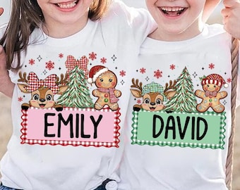 Personalized Kids Christmas Png, Boys/Girl Reindeer, Kids Gingerbread PNG, Bow Ball Cap Kids Christmas Design, Christmas Tree Design