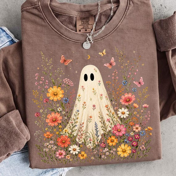 Wildflowers Ghost PNG, Spooky Season PNG, Ghost Lover Design, Spooky Floral Ghost, Botanical Ghost, Preppy Fall PNG, Halloween Ghost