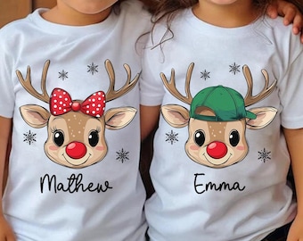 Custom Reindeer Christmas With Kid Names Png, Boy Girl Christmas Png, Cute Christmas Png, Ball Cap, Coquette Bow Christmas, Holiday Vibes