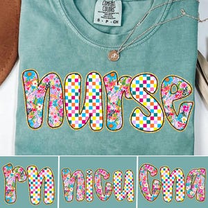 Preppy Nurse Floral Glitter Png Bundle, Boho Floral Nicu/ Rn/ CNA Png, Everyday Png, Custom Preppy Nurse Design, Checkered Sublimation