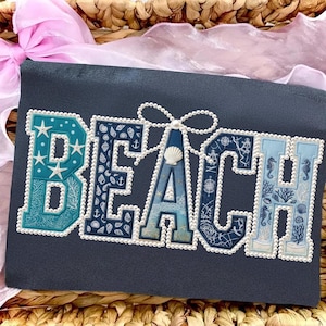 Retro Beach Summer PNG, Preppy Coastal Patchwork Pearl Ocean Waves Seashell Sublimation Design, Salty Png, Distressed Beach Png