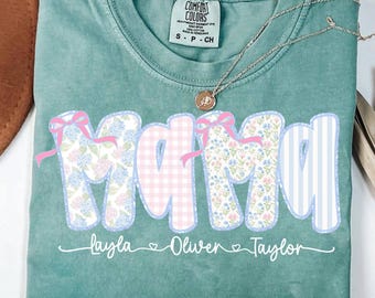 Preppy Floral Mama Glitter Png, Grandmillennial Floral Png, Coquette Bow, Mama Floral Png, Mama with Kids Name, Striped Mama Png Mothers Day