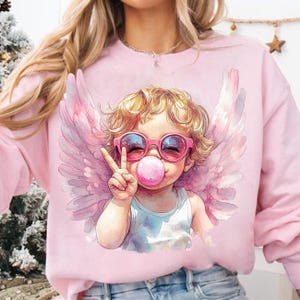 Retro Cupid Valentines Day Blowing Bubble PNG, Vintage Valentines Day png, Funny Cupid With Sunglasses png, Valentines Day png, Cupid png