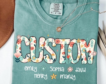 Custom Preppy Floral Glitter Png, Retro Boho Floral Mama with kids names Png, Everyday Png, Custom Preppy Mama Design, Mothers Day Png